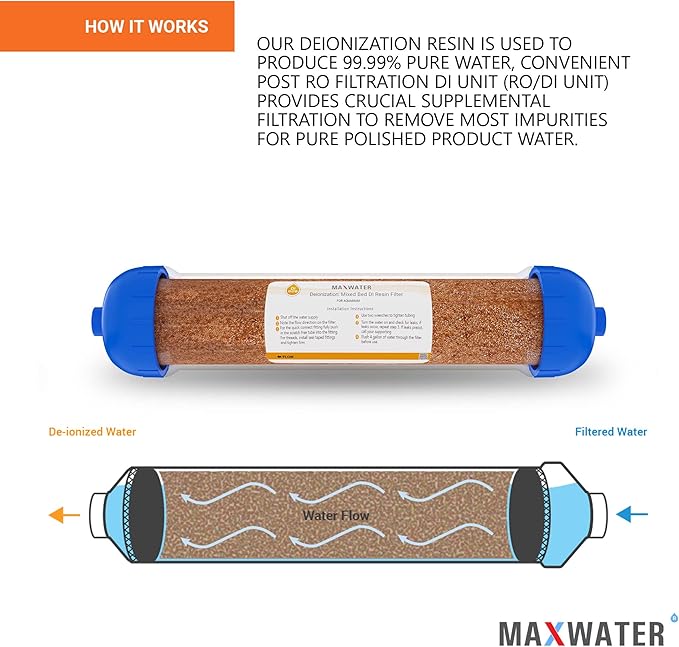 (3 Pack) Mixed Bed Ion Exchange Aquarium Filter Resin 0 PPM RO DI Refillable Housing, Compatible with 10" Aquarium Reverse Osmosis Water Filtration Systems, for High TDS in Water