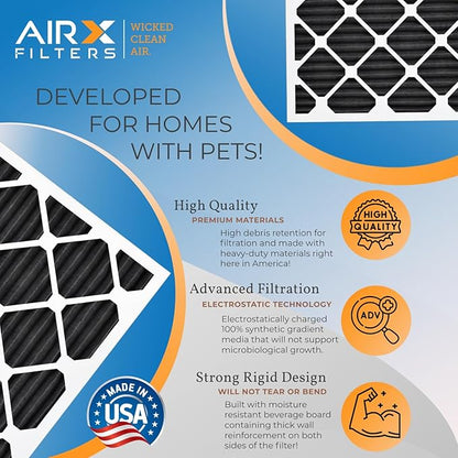 20x25x2 Air Filter MERV 8 Rating, 12 Pack of Furnace Filters Comparable to MPR 700, FPR 5, Pet Odor Retention Filters - Made in USA by AIRX FILTERS WICKED CLEAN AIR.