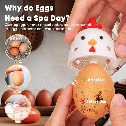 2PCS Egg Brush,Egg Cleaner, Egg Washer for Fresh Eggs,Egg Scrubber Farm Fresh Egg Cleaning Brush, Silicone Practical Vegetable and Fruit Scrubber Tool (White and Pink)