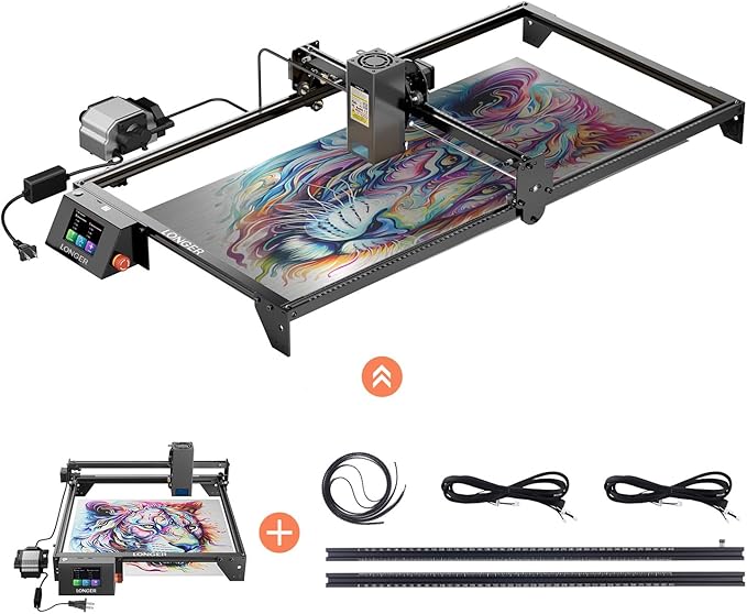 Longer RAY5 20W Laser Engraver with Air Pump and Y-Axis Extension Kit, Expand Working Area to 33.46" x 15.75", 3.5” Color Touch Screen, App Offline Control, DIY Engraver Tool for Metal/Glass/Wood