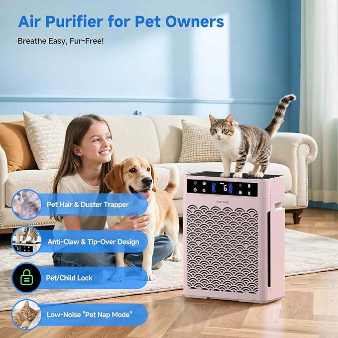Air Purifiers for Home, Large Room up to 3000 Ft², HEPA Air Purifier for Home Pets with Filter, Air Quality Sensor, Timer, Air Cleaner for Bedroom, Dorm Room, Pet Hair, Office - Pink