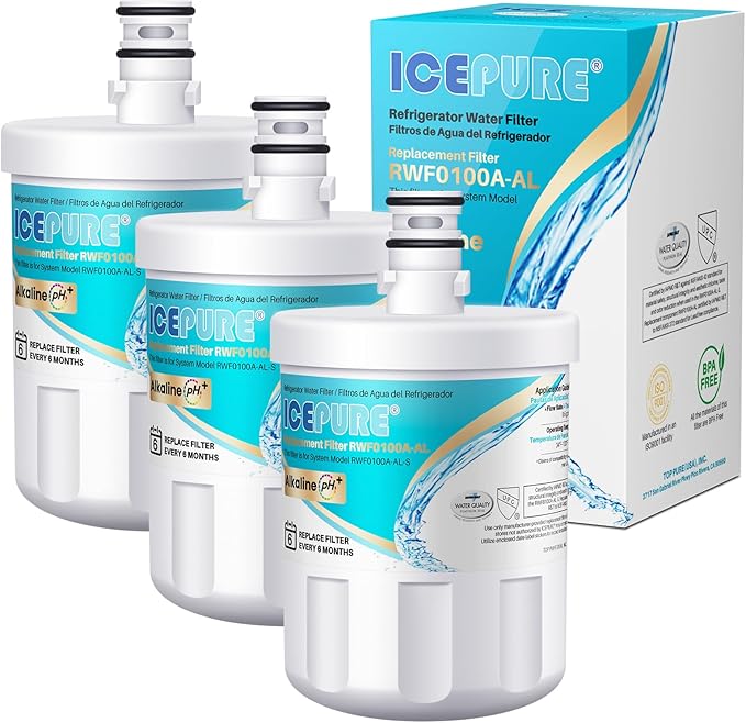 ICEPURE Alkaline 5231JA2002A Refrigerator Water Filter Replacement for LG LT500P, ADQ72910901, GEN11042FR-08, Kenmore 9890, ADQ72910907, LFX25973S, LFX25974ST, 46-9890, LSC27925ST, Enhances PH, 3Pack