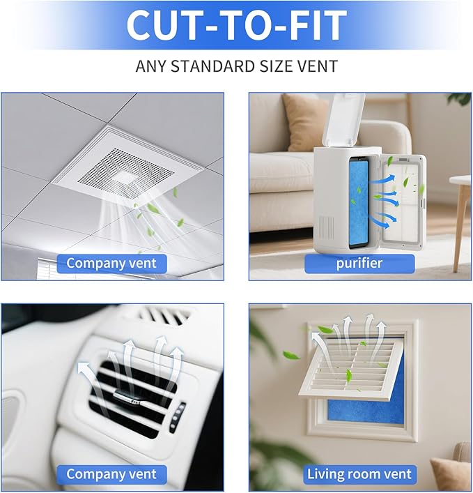 Custom Size Air Vent Filters,12''x90''x1'' Cut to Fit Air Filter Material with MERV 8 Rating & Adhesive Tape, for Home Floor, Grilles, Ceiling, HVAC Furnace Vents