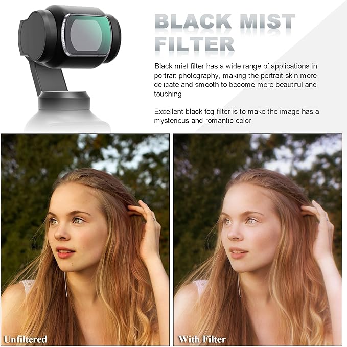 Black Mist Filter ND Filters Set for DJI Osmo Pocket 3 Creative Filter Beauty Soft Filters Creator Combo Camera Accessories-4 Pack(Black Mist ND16 ND64 ND256)