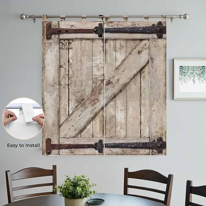 Farmhouse Wood Grain Living Room Curtains 84 Inch Length, Window Curtains Tab Top, Vintage Country Barn Gate Brown Light Filtering Window Treatments Drapes 42"x84" 2 Panel