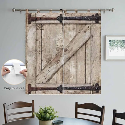 Farmhouse Wood Grain Living Room Curtains 84 Inch Length, Window Curtains Tab Top, Vintage Country Barn Gate Brown Light Filtering Window Treatments Drapes 42"x84" 2 Panel
