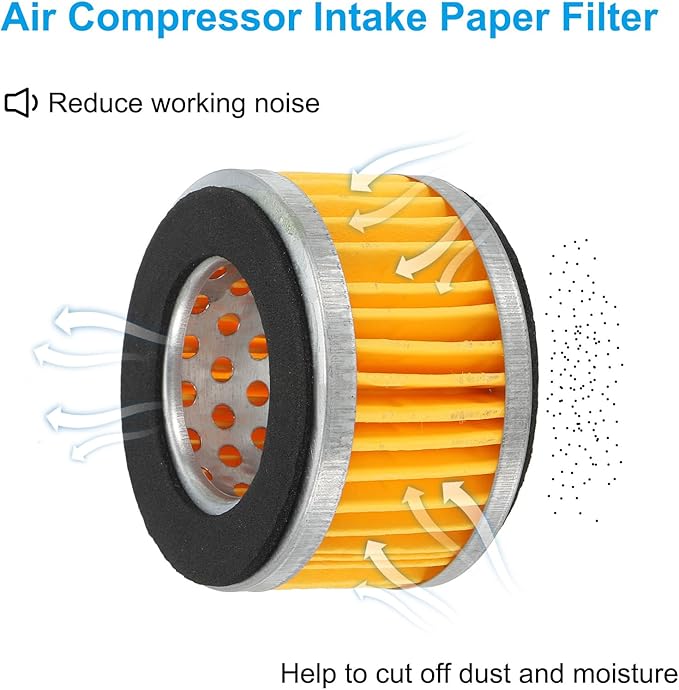 PATIKIL 2.6 x 1.6 Inch Air Compressor Intake Paper Filter 4 Pack Piston Type Air Filter Elements Replacement for Blowers Generators Filter Particles to Reduce Noise, Yellow