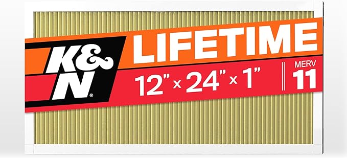 K&N 12x24x1 Air Filter, Merv 11, Washable Air Filter, the Last Furnace Filter You Will Ever Buy, Breathe Safely at Home or in the Office (Actual Dimensions .8 x 23.6 x 11.6 inches)