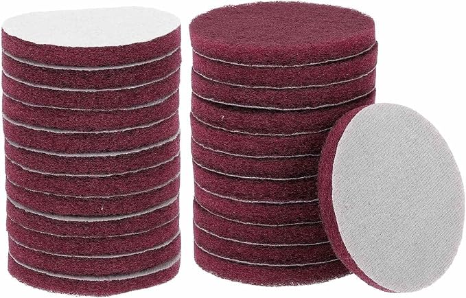 HARFINGTON 24pcs Scrubber Scouring Pads 400 Grits 4 Inch Drill Power Brush Hoop and Loop Surface Conditioning Disc Drill Scuffing Disc Scrub Pads for Home Kitchen Cleaning, Red