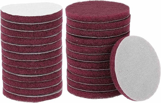 HARFINGTON 24pcs Scrubber Scouring Pads 400 Grits 4 Inch Drill Power Brush Hoop and Loop Surface Conditioning Disc Drill Scuffing Disc Scrub Pads for Home Kitchen Cleaning, Red