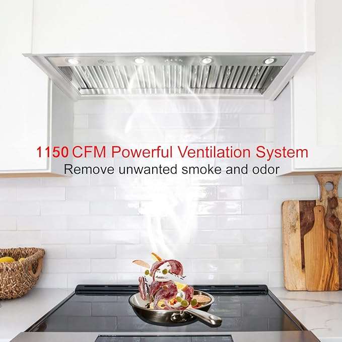 CT Copper Tailor Built-in Range Hood Insert Vent 48 Inch, 1150 CFM with 4-Speed Fan, LED Light, Dishwasher-safe Baffle Filter,Stainless Steel
