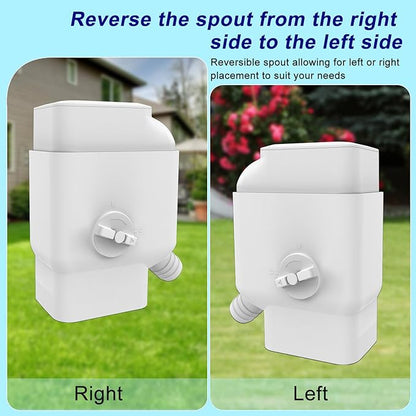 Gutter Downspout Diverter with Built-in Filter Screen Fits for 2"x3" and 3"x4" Downspout, Rainwater Collection System with Adjustable Valve and 4ft. Hose, Diverts Large Water Flow, White