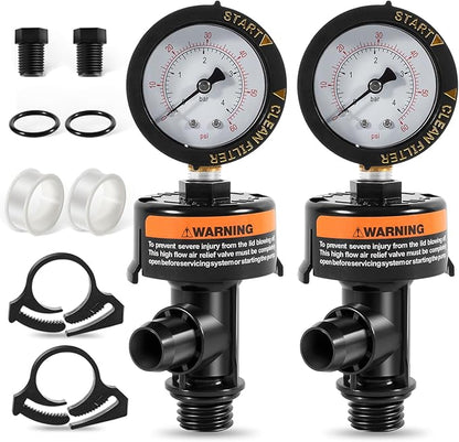 98209800 High Flow Manual Relief Valve/Air Relief Manual Valve Assembly with Pressure Gauge, Replacement for Pool and Spa Filter (2 PACK-98209800)