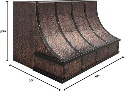 CT Copper Tailor Sloped Copper Vent Hood Island Mount,36'' W,39''H, 610 CFM Exhaust Fan,Stainless Steel Vent,LED Light,Dishwasher-Safe Baffle Filters,VH8TR1