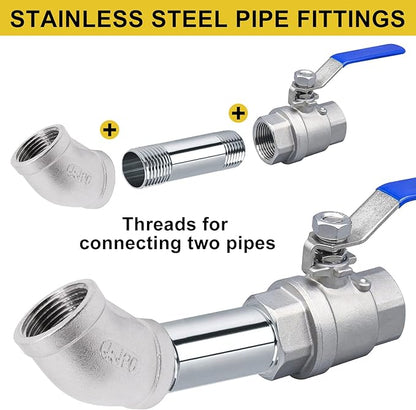 45 Degree Elbow 1PCS, 1" NPT Female x 1" NPT Female 304 Stainless Steel Pipe Fitting, Connector Coupler Apply to Outdoor/Garden/Industrial