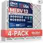 BNX TruFilter 18x20x1 Air Filter MERV 13 (4-Pack) - MADE IN USA - Electrostatic Pleated Air Conditioner HVAC AC Furnace Filters for Allergies, Pollen, Mold, Bacteria, Smoke, Allergen, MPR 1900 FPR 10