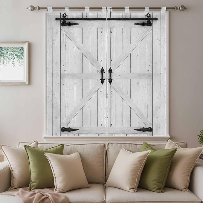 Farmhouse Wood Grain Bedroom Curtains 72 Inch Length, Window Curtains Tab Top, Vintage Country Barn Gate Grey Light Filtering Window Treatments Drapes 52"x72" 2 Panel