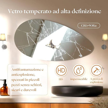 500 X800 mm Illuminated Backlit LED Bathroom Mirror, Wall Mounted Multifunction Bathroom Vanity Mirror with Lights and Demister Pad, Energy-Saving Illuminated Smart Mirror