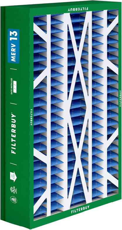 Filterbuy 14.5x27x5 Air Filter MERV 13 Optimal Smoke & Allergy Defense (4-Pack), Pleated HVAC AC Furnace Filters for Trane, American Standard, Honeywell, and More (Actual Size: 14.06 x 26.13 x 4.97)