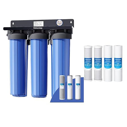 Waterdrop 3-Stage Whole House Water Filter System and Whole House Water Filter, Reduce Iron&Manganese, with Carbon&Sediment Filters, 7-Stage Filtration