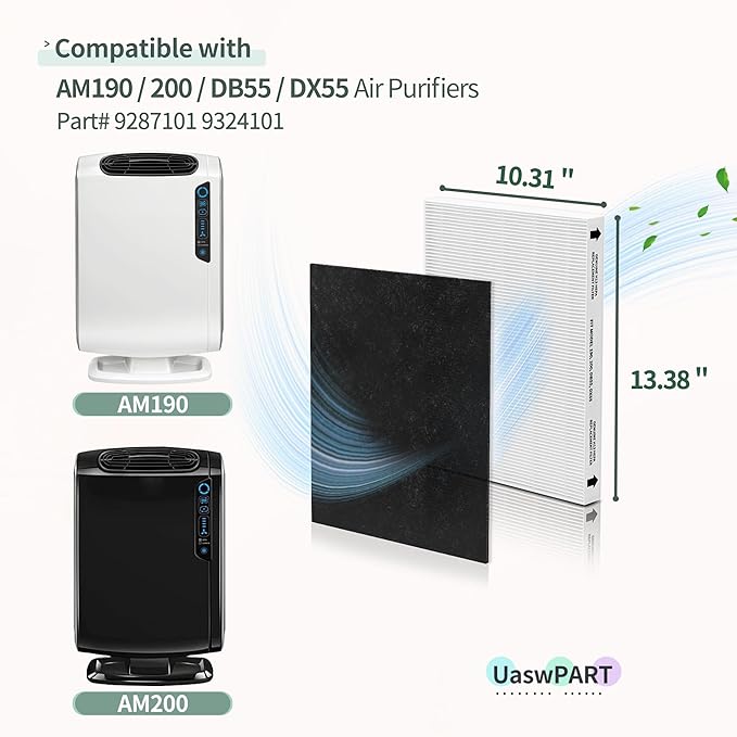 Aera-Max 200 HEPA Filter Replacement 9287101 Compatible with Fellowes AeraMax 190/200/DX55 Air Clean Purifiers True HEPA Filter, 2x H13 True HEPA & 6x Extra Carbon Pre-Filters (9324101)