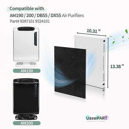 Aera-Max 200 HEPA Filter Replacement 9287101 Compatible with Fellowes AeraMax 190/200/DX55 Air Clean Purifiers True HEPA Filter, 2x H13 True HEPA & 6x Extra Carbon Pre-Filters (9324101)