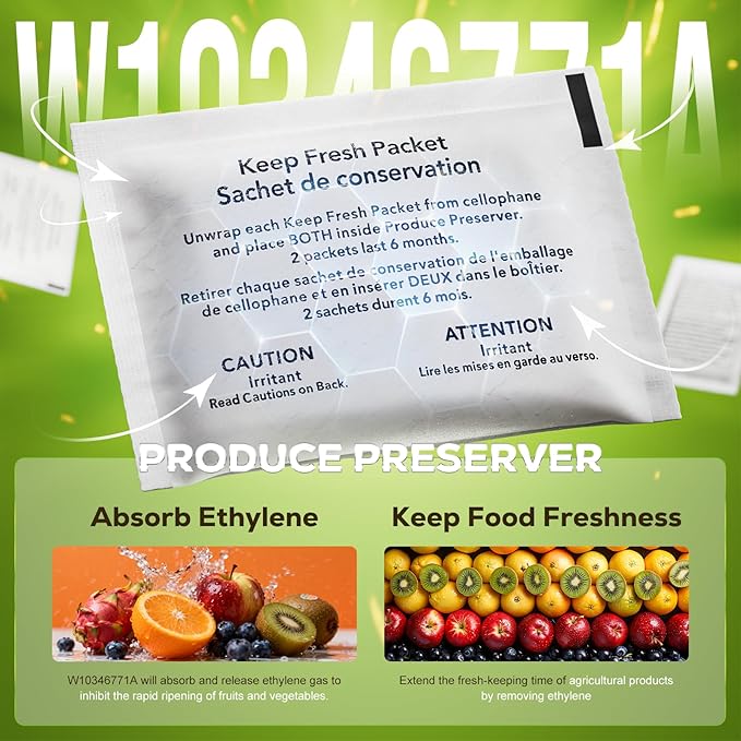Funmit W10311524 Air Filter (4 Pack) & W10346771A Freshflow Produce Preserver (8 Pack) Replacement for Whirlpool Refrigerator