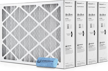 16x25x4 Air Filter Replacement MERV 11, FC100A1029 Pleated HVAC AC Furnace Filters with Wholesalehome Cleaning Cloth, 4-Pack (Actual Size: 15.94 x 24.86 x 4.38 Inches)