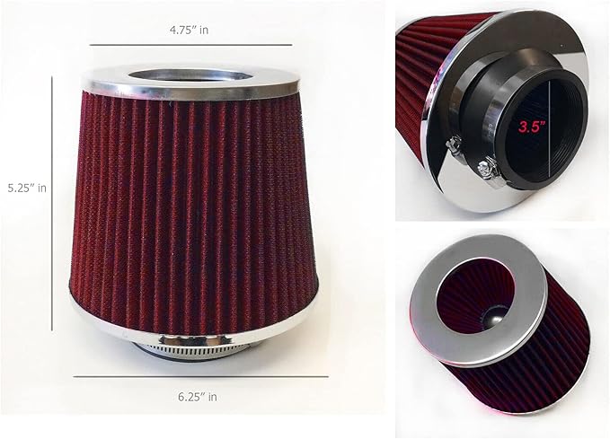 Red Cold Air Intake Cone Replacement Performance Washable Clamp-on Dry Filter with Sock Protective Cover Mesh Dustproof Bag (3.5")