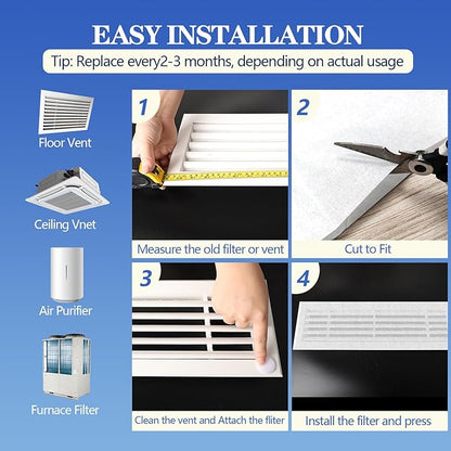 MERV 13 Air Filter Material -23 Ft² Cut to Fit Air Filter Media for Home HVAC, Furnace, AC & Purifier -Filters Dust and Pet Dander as Small as 0.3 Microns-Easy DIY with Hook Tape