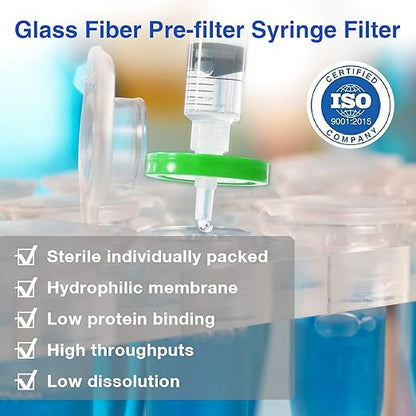 SimPure Sterile Syringe Filter PES 10 Pack, 0.22um Pore Size, 33mm Membrane Diameter, Hydrophilic Filtration High Throughput Sterile Packed Individually