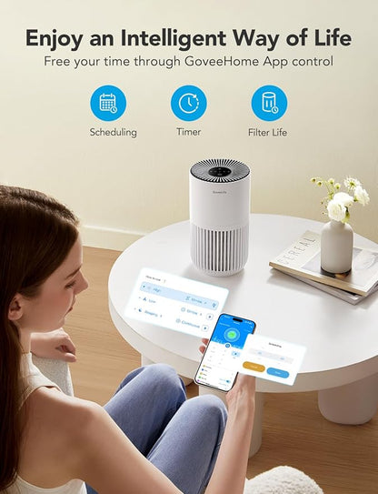 GoveeLife Mini Air Purifier for Bedroom, Smart Filter Air Purifier with App Alexa Control for Pet Hair, Odors, Pollen, HEPA Portable Air Cleaner with 3 Speeds, 2 Modes, Timer, Aroma for Home