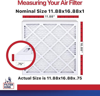 Filter King 11.88x16.88x1 Air Filter | 4-PACK | MERV 11 HVAC Pleated A/C Furnace Filters | MADE IN USA | Actual Size: 11.88 x 16.88 x .75"