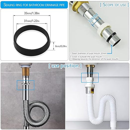 6PCS 35mm (1.38") Conical Rubber Sealing Gaskets - Leak-Proof Washers for Bathroom Sink Drain Pipes, Basin Waste & Inclined Sliding Joints