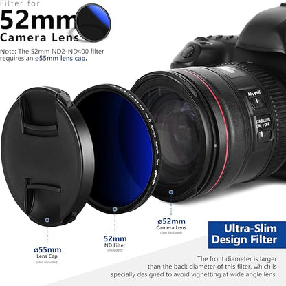 NEEWER 52mm Variable ND Filter ND2-ND400 (1-9 Stops), Neutral Density Filter, Multiple Coatings, Water and Scratch Resistant