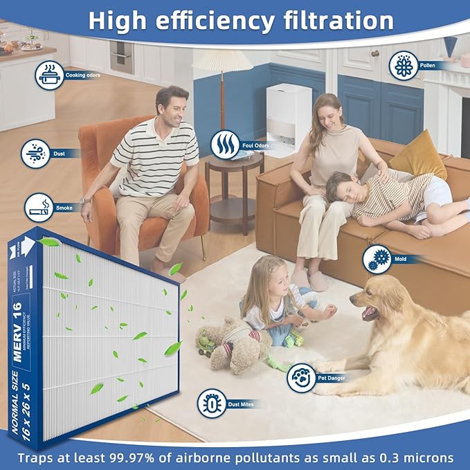 16x26x5 MERV16 Replacement Filter Compatible with Y6605 PureAir PCO3-16-16 Air Purifier（actual size:16.3" x 25.5" x 4.3"）