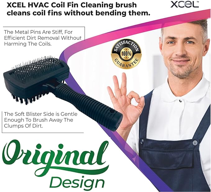 XCEL Advanced HVAC Coil Cleaning Fin Brush for AC Evaporator and Condenser Coils – HVAC Coil Cleaner | Stainless Steel Pins - Improve HVAC Efficiency, Easy AC Maintenance - Double Sided