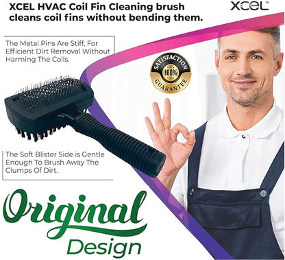 XCEL Advanced HVAC Coil Cleaning Fin Brush for AC Evaporator and Condenser Coils – HVAC Coil Cleaner | Stainless Steel Pins - Improve HVAC Efficiency, Easy AC Maintenance - Double Sided