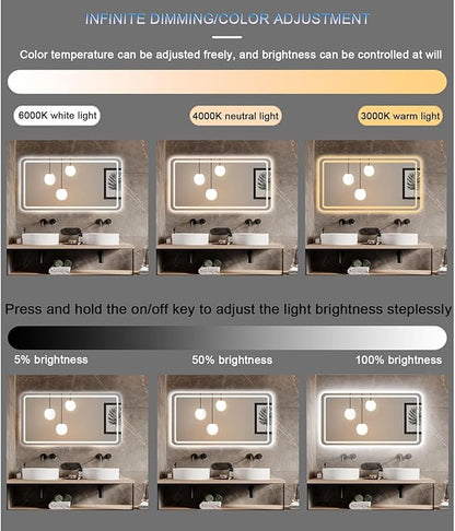 Smart Lighted Bathroom Mirror for Wall，Illuminated LED Bathroom Mirror，Lighted Bathroom Makeup，Waterproof，Shatterproof，with Touch Sensor/Dimming/Demister pad(H70*W90cm/H27.6*W35.4IN)
