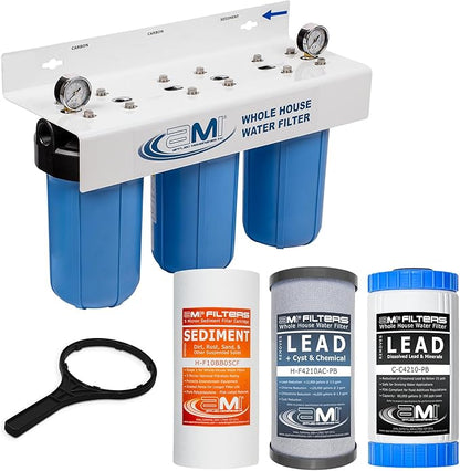 APPLIED MEMBRANES INC. 3-Stage Whole House Water Filter System | 4.5x10-Inch Filters Removes, Dissolved & Undissolved Lead, Sediment, Chlorine, Chloramine, Chemicals, Taste, Odor