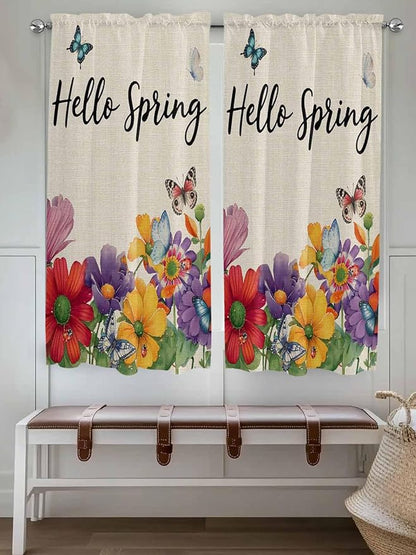 Spring Flowers Bedroom Curtains 63 Inches length, Farmhouse Vintage Country Colorful Floral Window Treatment Curtain Drapes, Rod Pocket Curtain Panels for Living Room Kitchen, 42"x63", 2 Panels