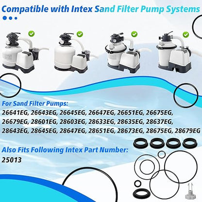 Sand Filter Pump O-Ring Replacement Kit (12-Piece) - Compatible with Intex/Krystal Clear Models 26641EG, 28645EG & Part 25013 Air Release Valve - Pool Filter Gasket Seals Set