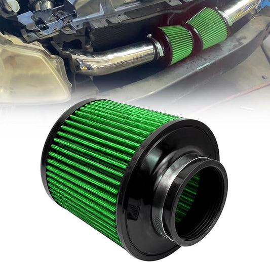 RYANSTAR RACING 76mm 3" High Flow Round Tapered Cone Cool Air Filter Cleaner with Top Filter Design Short 163mm tall Green