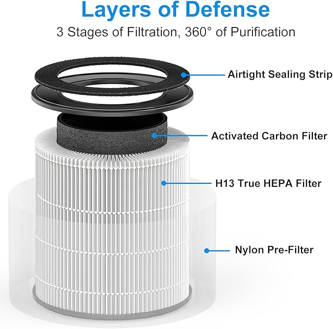 Tailulu 2 Packs D09 Air Purifier Replacement Filter, 3-in-1 True H13 True HEPA Air Cleaner Purifier for Home Large Room Up to 1680 Sq Ft