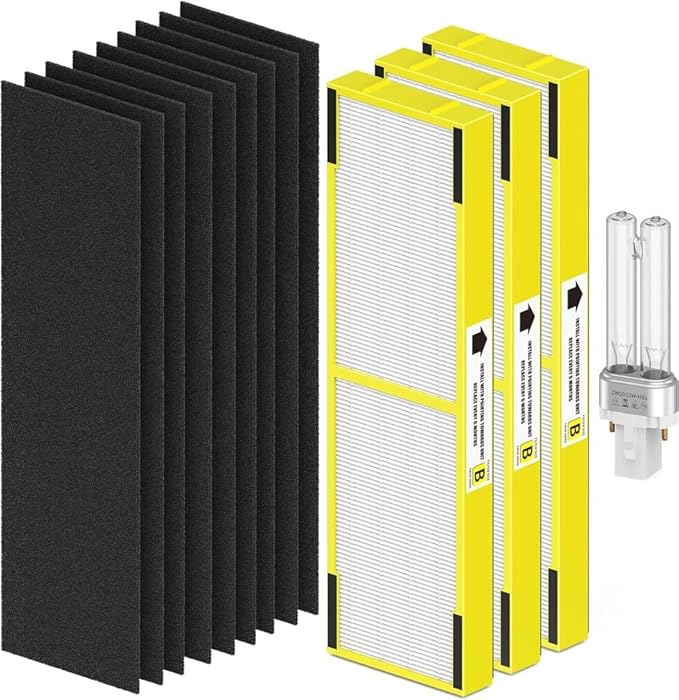 3 pack FLT4825 Filter B Replacement ＆ LB4000 Compatible with G-Guardian Filter B Purifier AC4825 AC4825E AC4300 AC4800 AC4900 AC4850, 3 HEPA Filters + 9 Carbon filters+ 1 lb4000 uv light bulb
