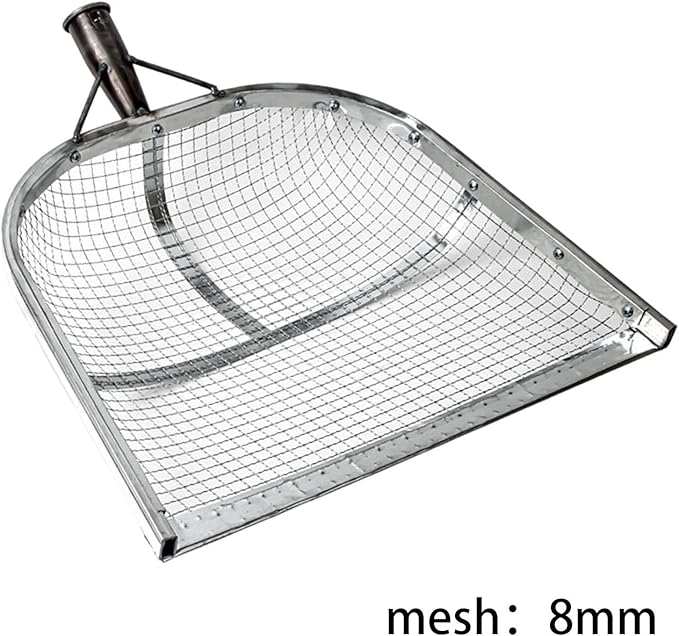 Leaking Soil Shovel Filter Stainless Steel Sieve 4mm/6mm/8mm/12mm Mesh Sifting Shovel for Sifting Corn Kernels Gardening Farm Chicken Coop and Goat Stall Multipurpose Dustpan (Sliver-8MM)