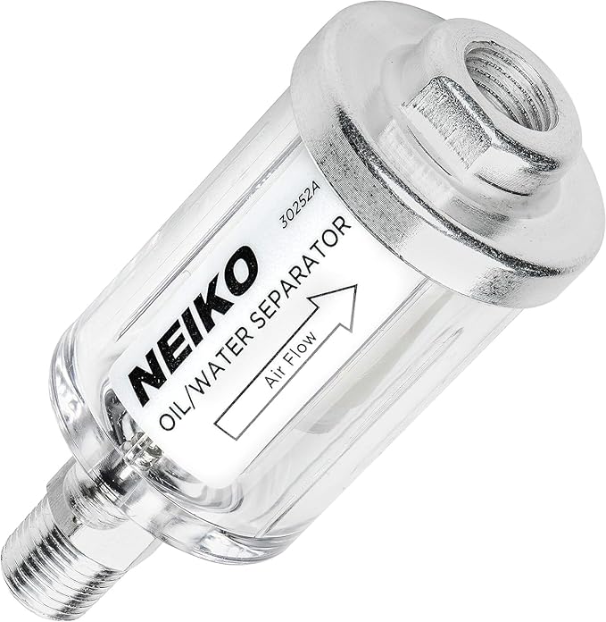 NEIKO 30252A Water and Oil Separator for Air Line | 1/4" NPT Inlet and Outlet | 90 PSI | Air Compressor and Air Tool Accessory | Protect Lifespan of Pneumatic Tools | Water Moisture Filter Dryer