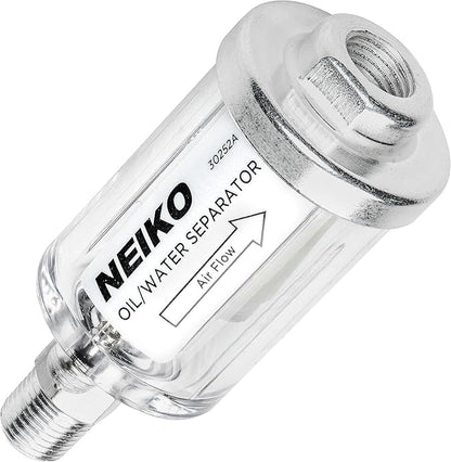 NEIKO 30252A Water and Oil Separator for Air Line | 1/4" NPT Inlet and Outlet | 90 PSI | Air Compressor and Air Tool Accessory | Protect Lifespan of Pneumatic Tools | Water Moisture Filter Dryer