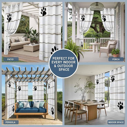 Wood Grain Outdoor Curtains for Patio Claws Animals Wooden White Waterproof Outside Curtains with Grommet Top Weatherproof Curtain for Cabana Pergola Gazebo, 1 Panel, 54" W x 84" L