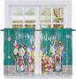 Spring Flowers Kitchen Curtains, Farmhouse Watercolor Teal Wood Grain Light Filtering Window Curtain Panels, 2Pcs Rod Pocket Window Treatments Set for Cabin Bathroom Bedroom 52x45 Inches